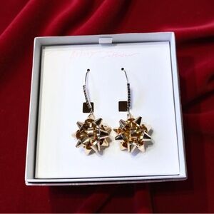 Betsy Johnson Christmas earrings Premium Gold Bow Earrings With Crystal NIB
